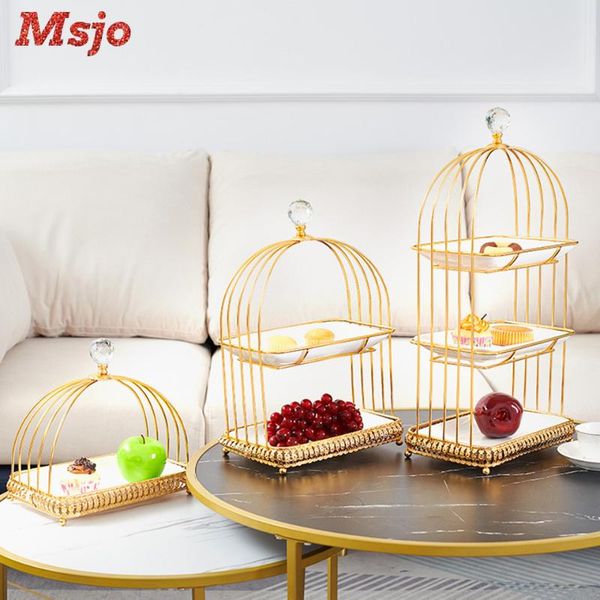 

msjo 2-layer creative ceramic cake stand bird cage afternoon tea tray, suitable for travel commemorative wedding tablew other bakeware
