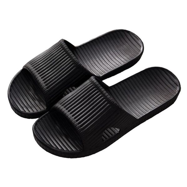 

simple casual striped slippers summer indoor home couple non-slip bathroom slipper hollow out ladies basic shoes, Black