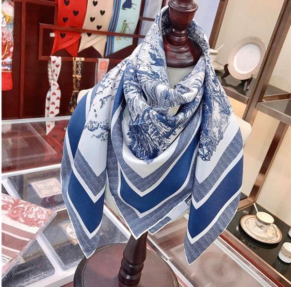 

high-quality luxury ladies square scarf 90* 90cm 2021 new timeless classic silk scarf versatile temperament artistic light silk scarf, Blue;gray