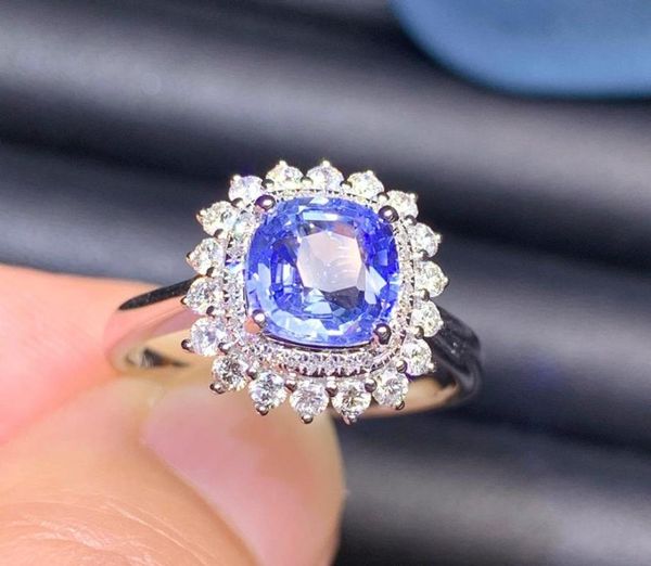 

fine jewelry sapphire ring natural cornflower blue 1.63ct gemstone diamonds for women rings cluster, Golden;silver