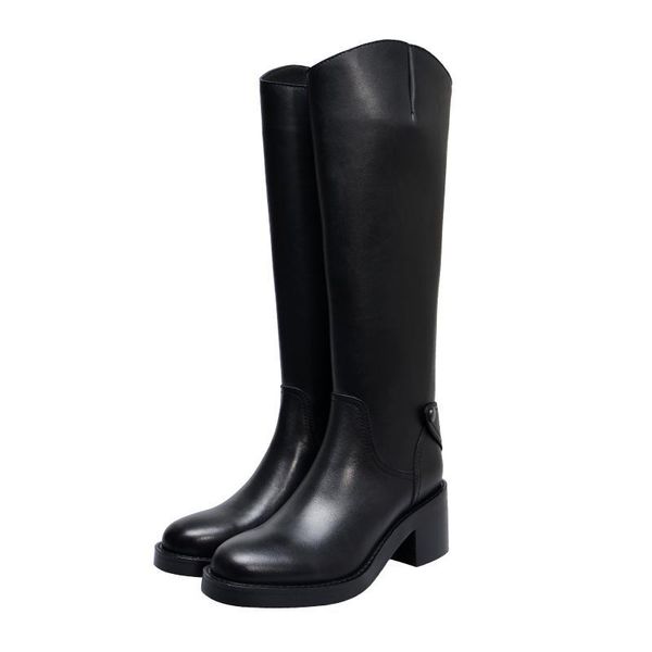 

spring shoes women knee-high boots natural leather 22-27cm length 6cm heel cow over the knee black