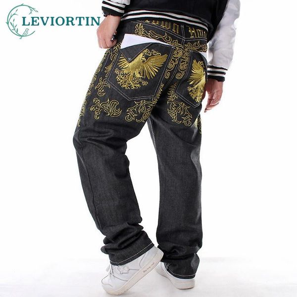 

men's jeans brand loose hip hop men printed pattern trousers embroidered flower hip-hop denim pants tide male homme embroidery, Blue