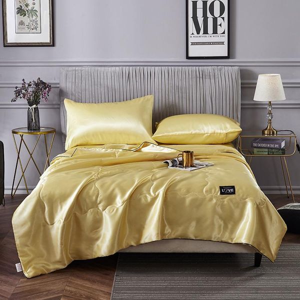 

comforters & sets summer quilt blanket silk air contationer comforter solid satin bed covers and bedspreads white yellow colcha verano washa