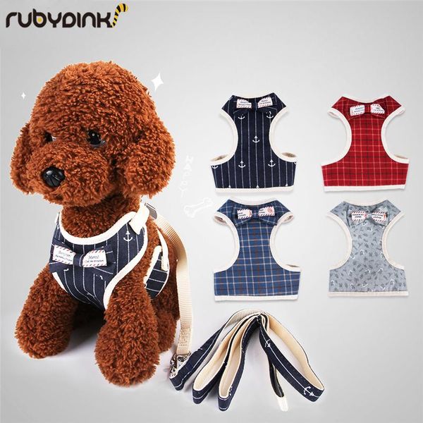

dog collars & leashes ajustable chest pet vest harnesses back traction belt walking lead leash strap bowtie suit