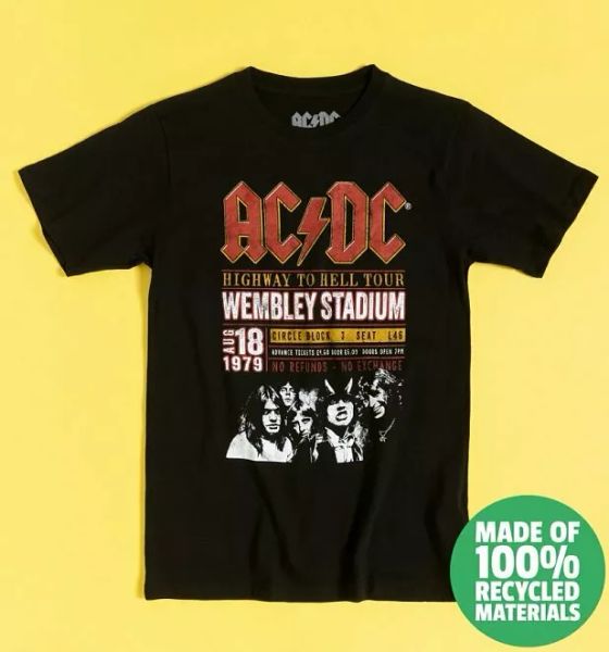 

official black ac/dc wembley '70 recycled eco t-shirt, White;black