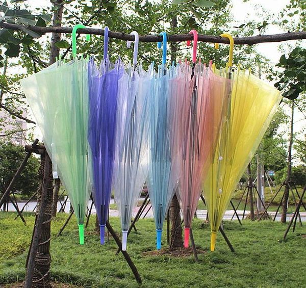 

umbrellas 50pcs wholesale sunny rainny transparent multicolor clear pvc long handle rainproof