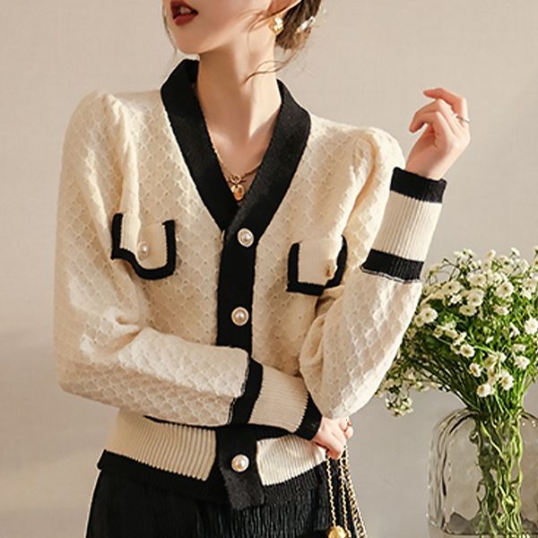 

cardigan woman's sweater pearl cardigan button vintage women's clothes, White;black