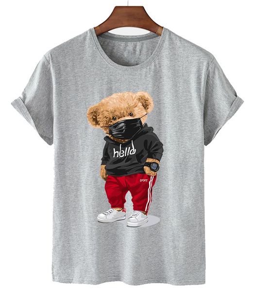 

women's t-shirt fashion bear stylish casual large size cartoon mask short sleeve men's and logo ins win, White