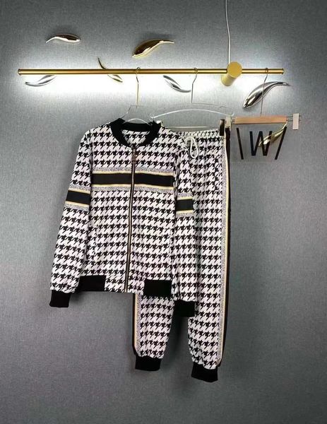 

2021 autumn new thousand bird check printed zipper coat trousers tide leisure two-piece set women qfsf, Gray