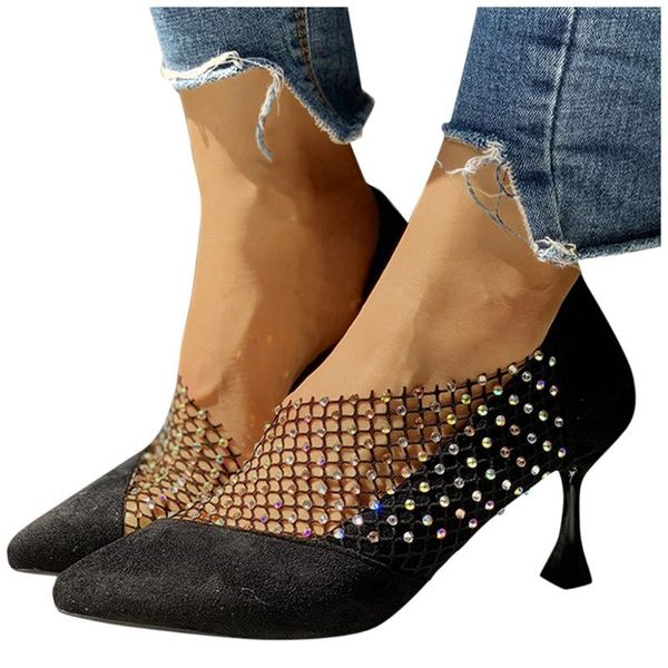 

dress shoes sagace high heels woman luxury crastal pointed toe thin heel single for summer autumn ladies elegant party, Black