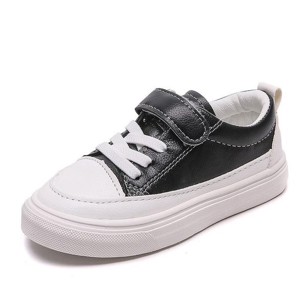 

athletic & outdoor girls boys lace-up fashion sneakers toddler/little/big kid flatform trainers children genuine pu leather shoes zh214, Black