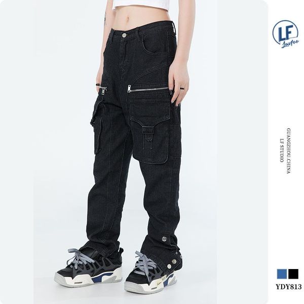 

men's jeans pocket zipper style restoring ancient ways loose casual pants, Blue