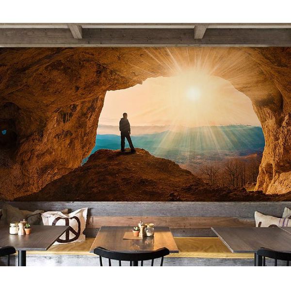 

wallpapers 3d cave sea scenery wallpaper restaurant extension space background wall decoration living room bedroom el mural