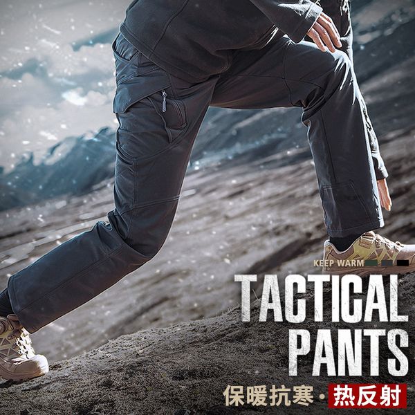 

men's pants winter tactical outdoor warm waterproof soft shell fleece cargo men military camouflage army man casual trousers jfbh, Black