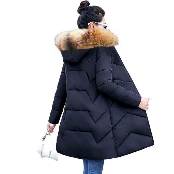 

women's down & parkas fake fur winter female jacket 2021 hooded coat women warm plus size 7xl for long outerwear, Black