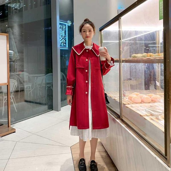 

women's trench coats red 2021 spring autumn british style women coat elegant slim single breasted mid long lace up female clothes fashi, Tan;black