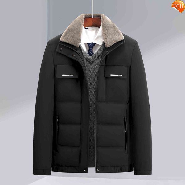 

grade new brand casual fashion fur collar winter jacket men premium duck down windbreaker puffer coats mens clothing 2021, Black