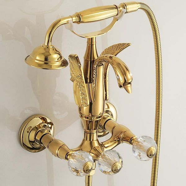 

bathroom shower sets bathtub faucet set with hand brass wall mounted mixer gold swan rain faucets luxury rainfall