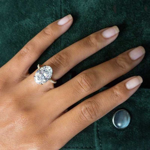 

cluster rings classic 925 sterling silver oval 3ct diamond engagement wedding finger for women fine z gemstone jewelry wholesale, Golden;silver