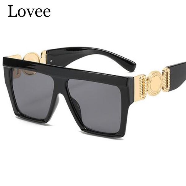 

sunglasses flat square women vintage steampunk gradient sun glasses big male 2021 black designer shades, White;black