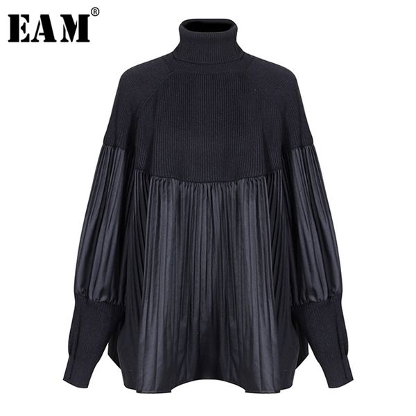 

[eam] pelated split big size knitting sweater loose fit turtleneck long sleeve women pullovers fashion spring 1m877 210806, White;black