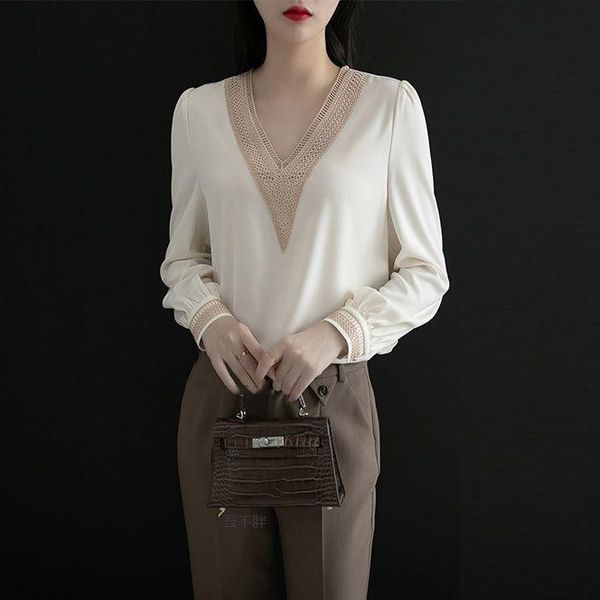 

women's blouses & shirts elegant blouse shirt women v-neck long sleeve casual blusa feminina kimono plus size 3xl, White