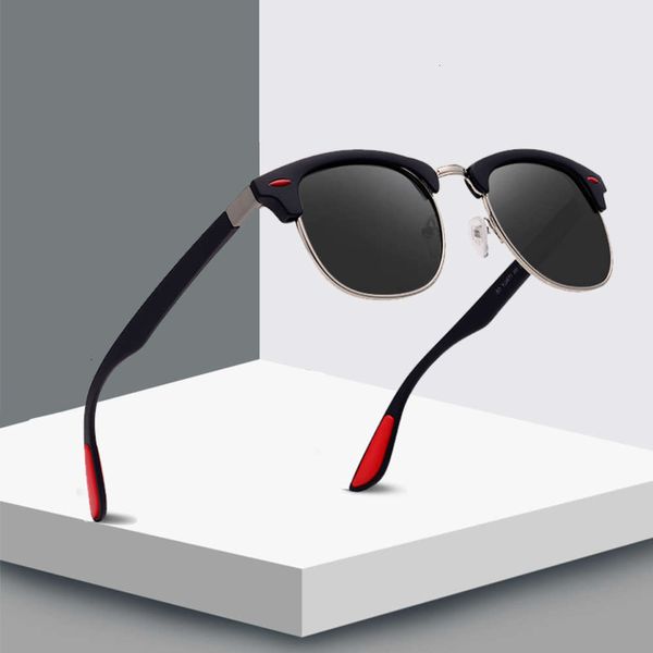 

UV400 metal New square half polarized frame fashion gentlemen ladies fire design glasses drive sunglasses, Black