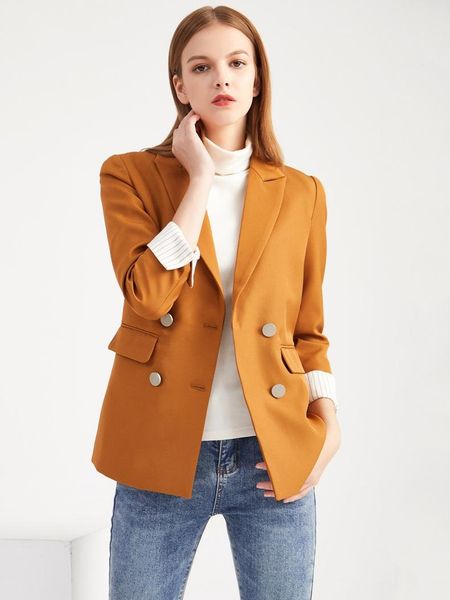 

women's suits & blazers spring autumn women jackets solid color suit double-breasted loose casual jacket commuter fashion, White;black