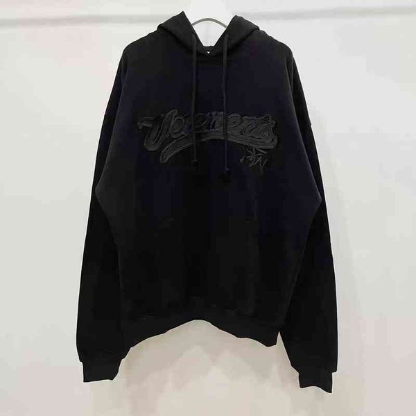 

version correct of weitemeng vententsvtm heavy industry letter embroidered men's and women's hooded plush sweater, Black