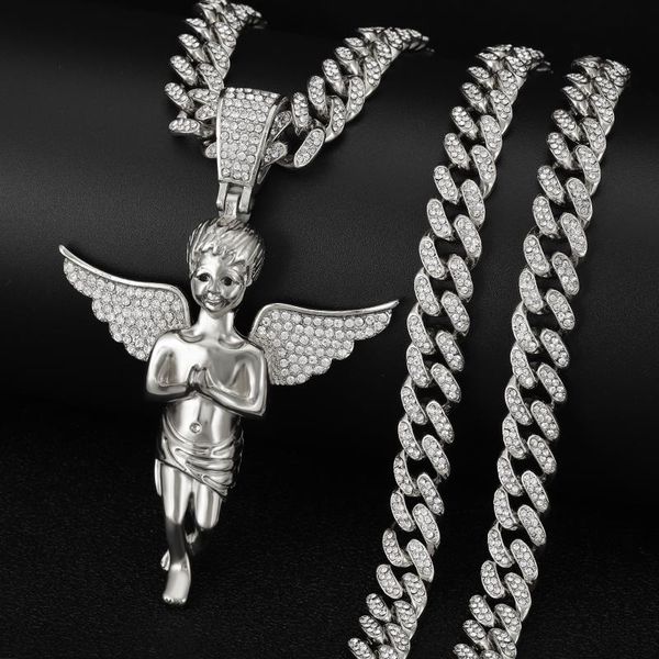

pendant necklaces fashion angel necklace for women luxury gold silver color iced out paved rhinestones chain punk party charm jewelry