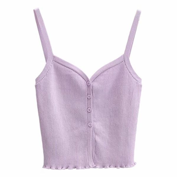 

women's tanks & camis women deep v-neck ribbed knit camisole button down split front ruffles hem tank spaghetti strap cropped vest, White