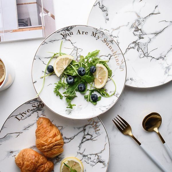 

dishes & plates nordic simplicity ceramic plate marble gold round tray decorative fruit salad dessert sushi kitchen tableware dinner set