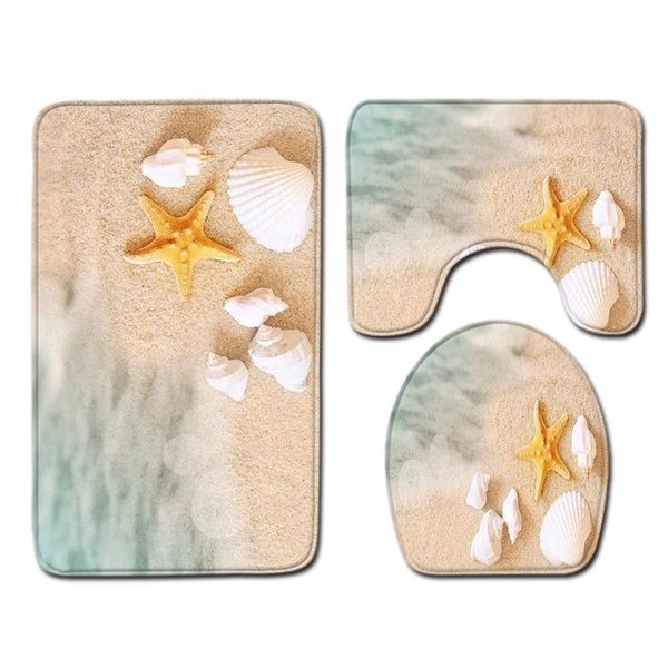 

bath mats 3pcs/ set vintage cartoon print anti-slip bathroom floor mat home decor shower non-slip rug door starfish