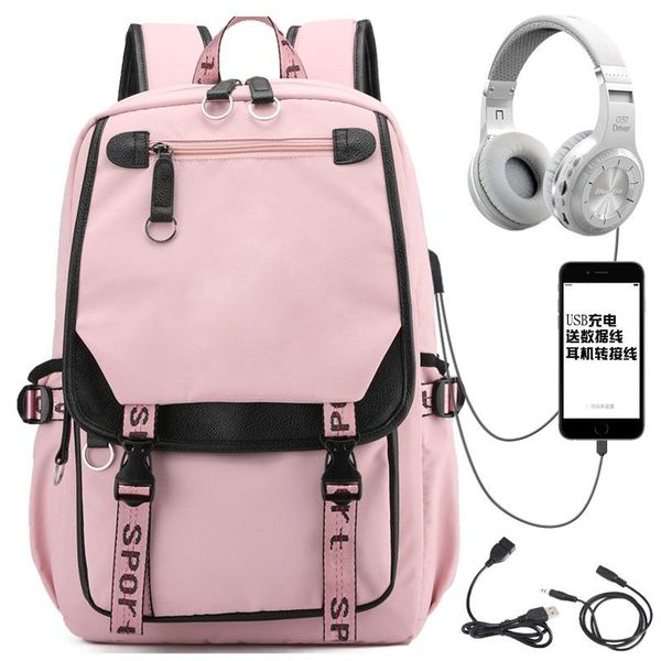 

school bags for teenage girls backpack women cool patchwork large capacity usb charging bookbags youth black pink