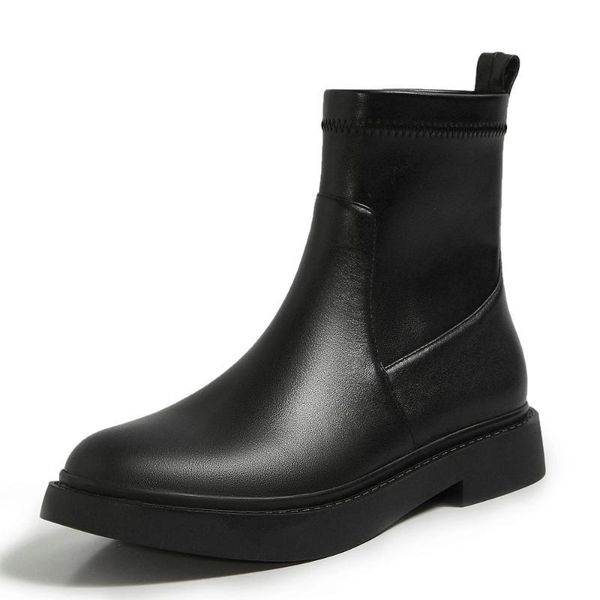 

slippers genuine leather ankle women round toe square heel ladies fashion comfort short boots winter fall shoes k8ad, Black