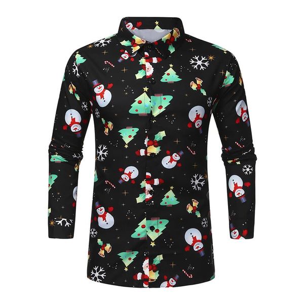 

men's casual shirts men snowflakes christmas deer printed shirt blouse colors male dress 2021, White;black