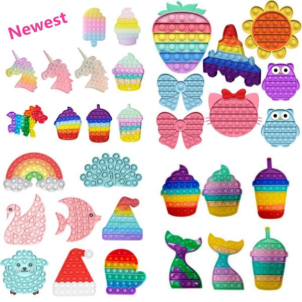 

2021dhl rainbow fidget toy sensory push bubble sensory autism special needs anxiety stress reliever for office fluorescen stock