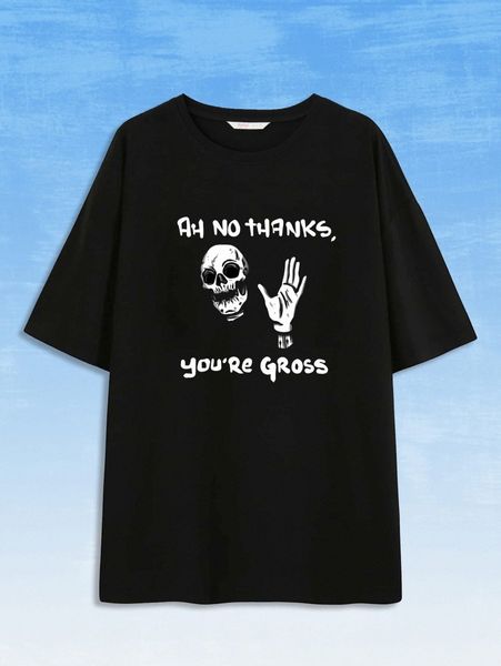 

romwe x ohhmeed skull slogan graphic tee y1a6#, White