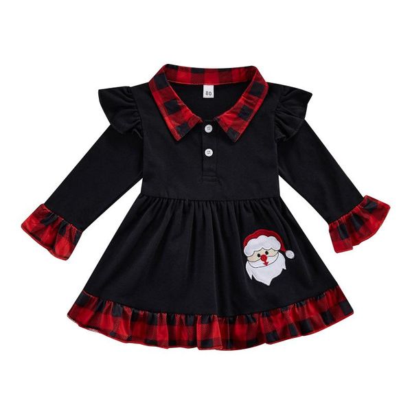 

girl's dresses focusnorm 0-5y autumn lovely kids girls christmas dress long sleeve plaid santa printed turn down collar a-line, Red;yellow