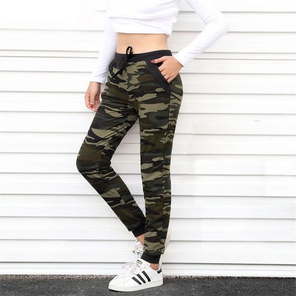 

rylanguage camouflage joggers women sweatpants harem camo pants drawstring pantalones femme mujer female high waist pocket tight, Black;white