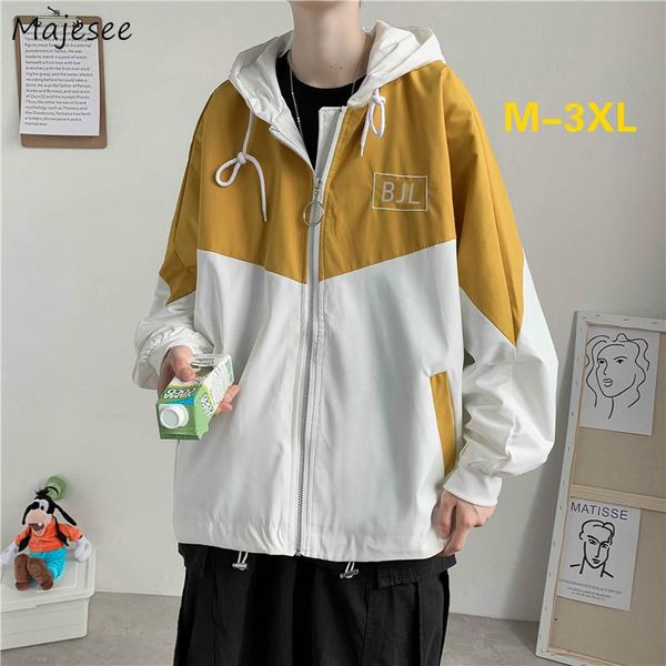

men's jackets men autumn plus size 3xl patchwork hooded outwear male loose zipper panelled casual all-match korean trendy students, Black;brown