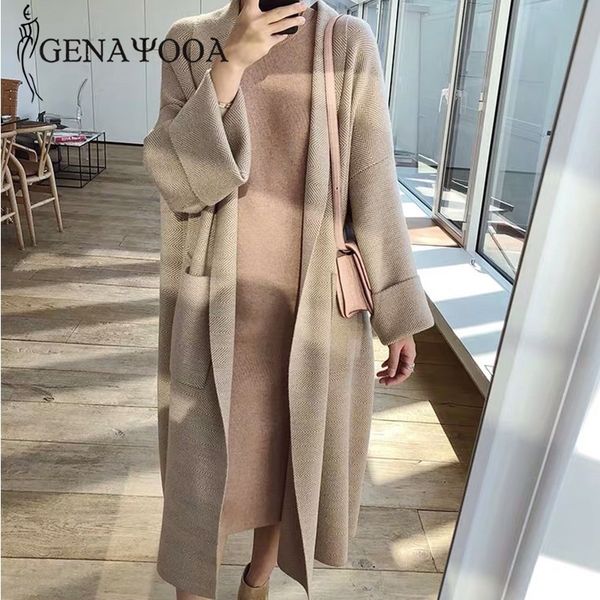 

genayooa vintage cardigans sweater women long sleeve warm cashmere oversized cardigan loose casual jumper ladies korean 210417, White;black