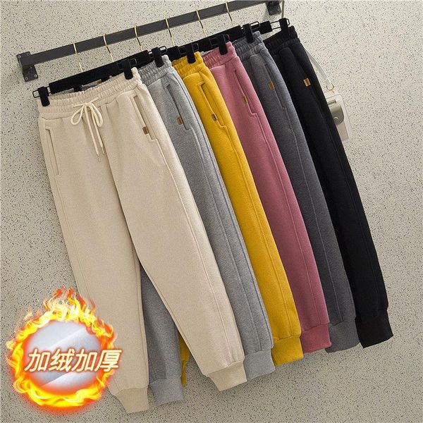 

high-cotton plus velvet thickening autumn and winter casual pants women's harem korean loose-fitting sports feet & capris, Black;white