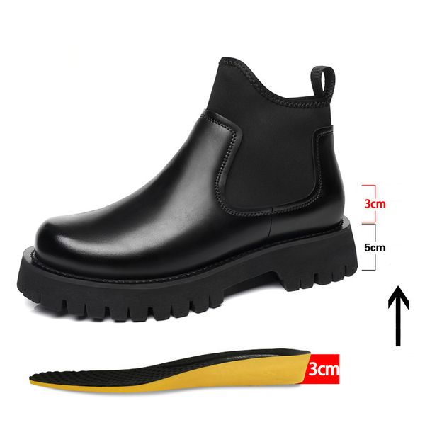 

fashion designer ankle boots men shoes insole increased winter boot cowhide leather high mens short booties, Black