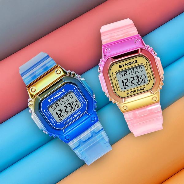 

wristwatches fashion square watch for women led electronic silicone strap waterproof sports casual digital women's watches gifts, Slivery;brown