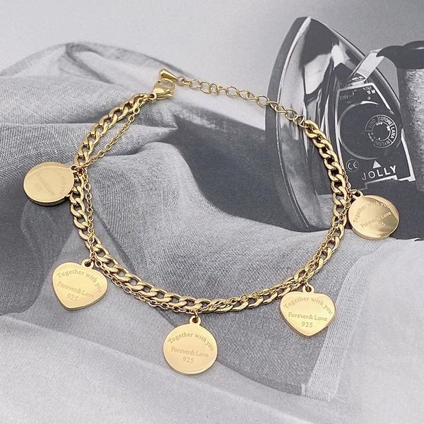 

bangle vanifin simple geometry letter stainless steel chain style bracelet for gift fashion jewelry, Black