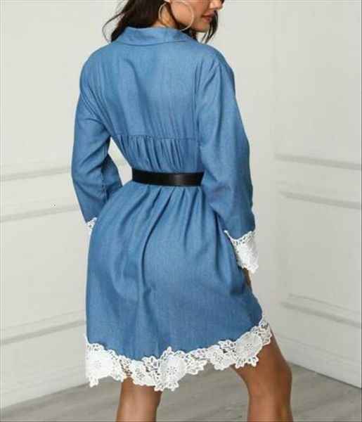 

denim casual blue jeans button womens dress summer long sleeve loose mini shirt, Black;gray