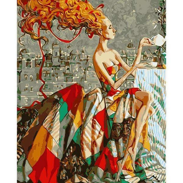 

paintings painting by numbers diy drop 40x50 50x65cm abstract woman drinking tea figure canvas wedding decoration art picture gift