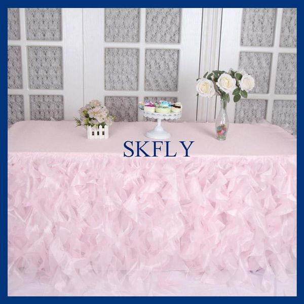 

nice wedding 6ft rectangle 90''*132'' light pink pale curly willow table cloth