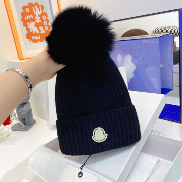 

designer skull caps fashion fax fur pom beanie breathable warm cashmere hat for man woman 6 colors quality, Blue;gray